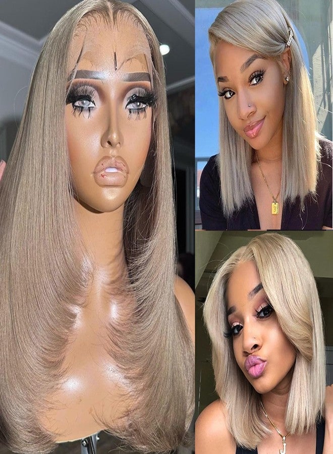 Smavida Ash Blonde HD Transparent Blunt Cut Ash Blonde Bob Wig Human Hair Pre Plucked 13x4 Blonde Lace Front Wigs with Baby Hair Hairline 100% Unprocessed Human Virgin Hair Glueless Bob Wigs - Image 1